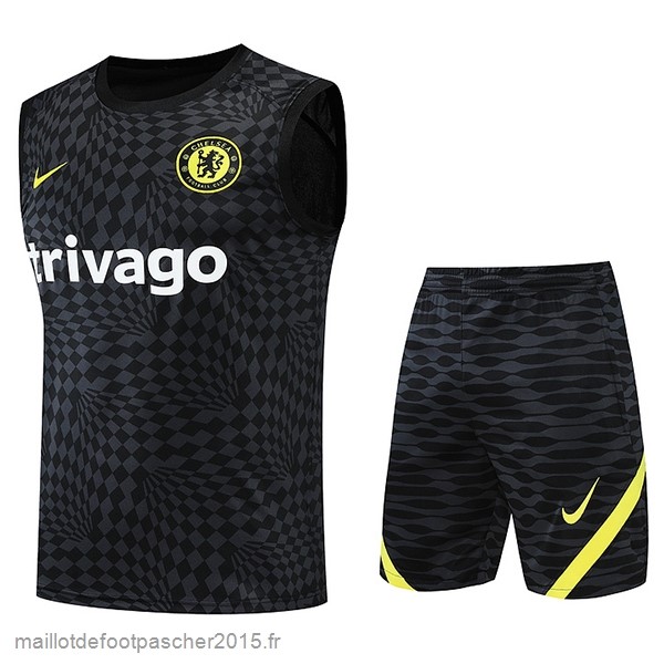 Maillot Foot Achat Entrainement Sans Manches Ensemble Complet Chelsea 2022 2023 Noir Jaune