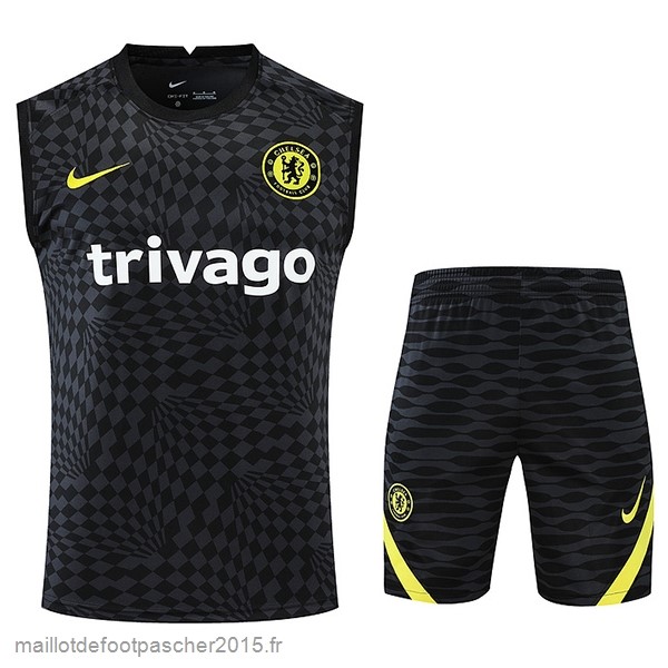 Maillot Foot Achat Entrainement Sans Manches Ensemble Complet Chelsea 2022 2023 Noir Jaune