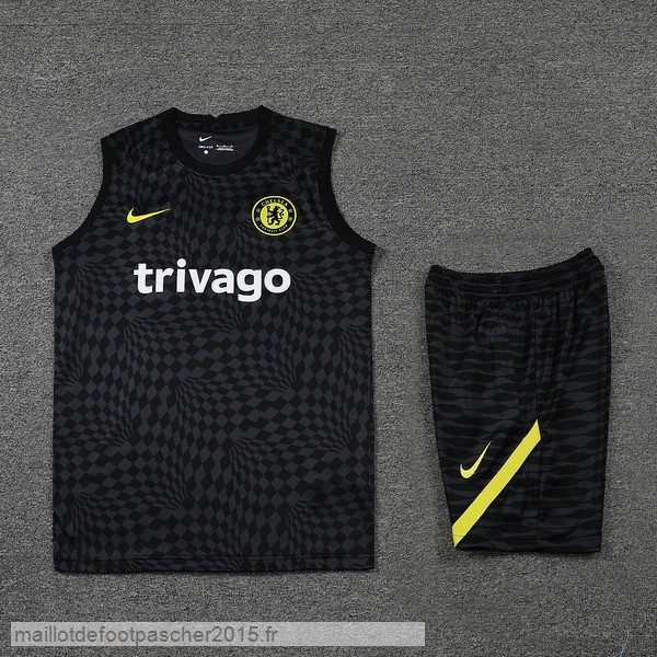 Maillot Foot Achat Entrainement Sans Manches Ensemble Complet Chelsea 2022 2023 Noir Jaune