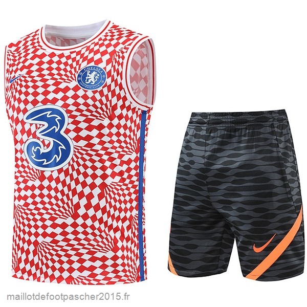 Maillot Foot Achat Entrainement Sans Manches Ensemble Complet Chelsea 2022 2023 Rouge Noir