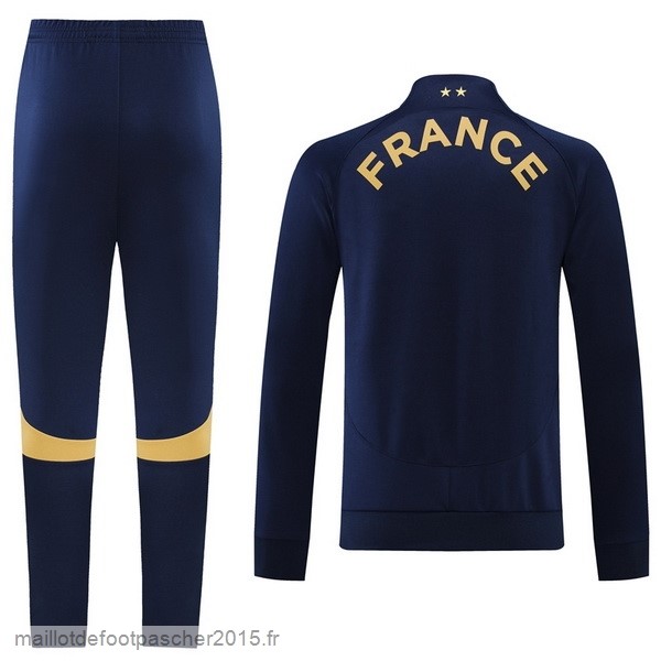 Maillot Foot Achat Ensemble Complet Ensemble longue fermeture éclair vêtements De Sport France 2022 Bleu Marine