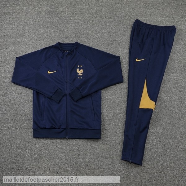 Maillot Foot Achat Ensemble Complet Ensemble longue fermeture éclair vêtements De Sport France 2022 Bleu Marine