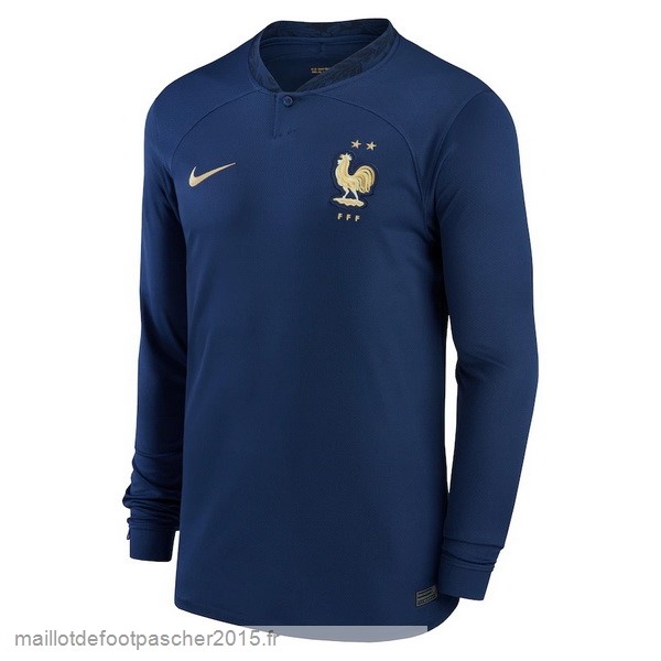Maillot Foot Achat Thailande Domicile Manches Longues France 2022 Bleu