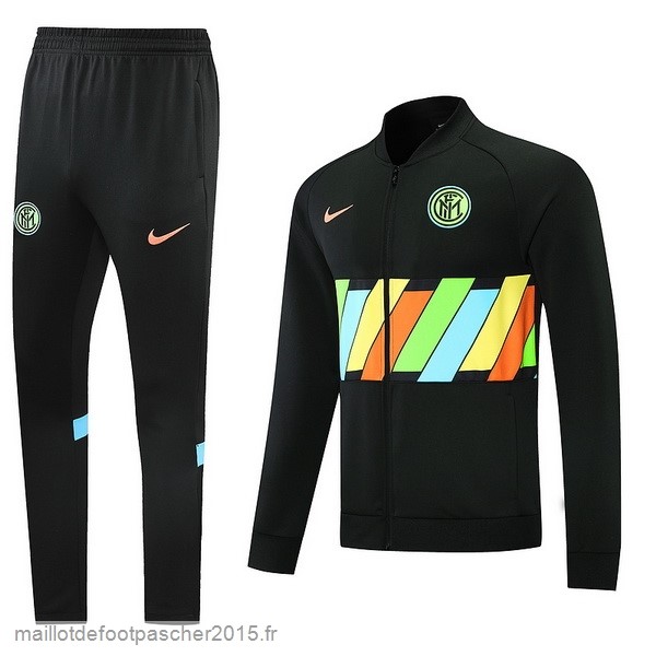 Maillot Foot Achat Ensemble Complet Ensemble longue fermeture éclair vêtements De Sport Inter Milán 21 22 Noir Jaune