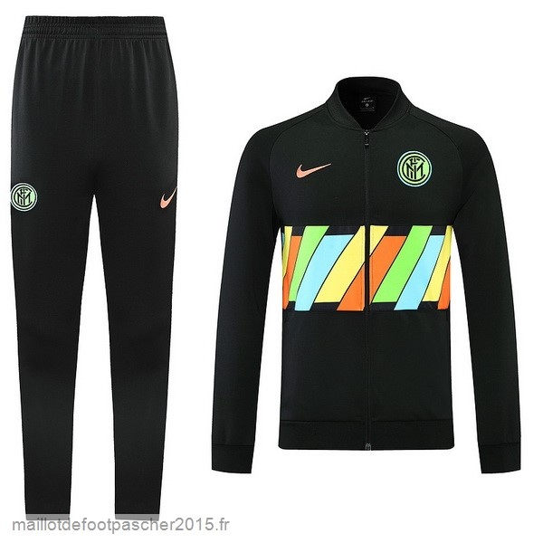 Maillot Foot Achat Ensemble Complet Ensemble longue fermeture éclair vêtements De Sport Inter Milán 21 22 Noir Jaune