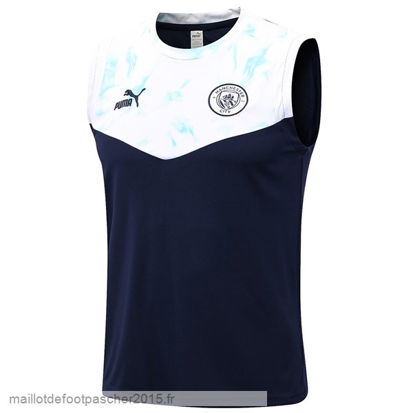 Maillot Foot Achat Entrainement Sans Manches Manchester City 2022 2023 Bleu Blanc