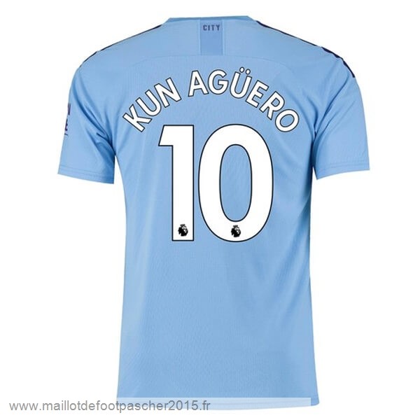 Maillot Foot Achat NO.10 Kun Aguero Domicile Maillot Manchester City 2019 2020 Bleu