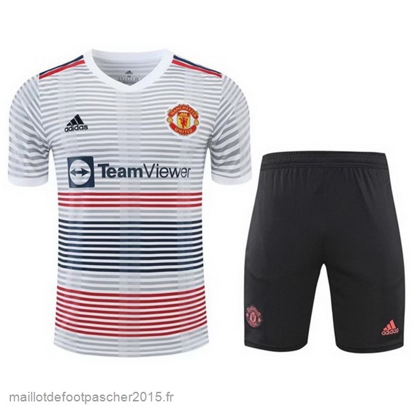 Maillot Foot Achat Entrainement Ensemble Complet Manchester United 2022 2023 Blanc Noir