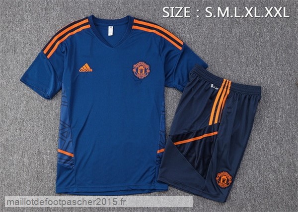 Maillot Foot Achat Entrainement Ensemble Complet Manchester United 2022 2023 Bleu Orange