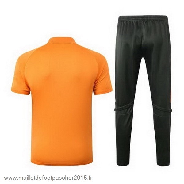Maillot Foot Achat Ensemble Complet Polo Manchester United 2020 2021 Orange Noir