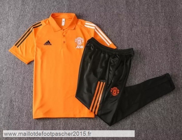 Maillot Foot Achat Ensemble Complet Polo Manchester United 2020 2021 Orange Noir