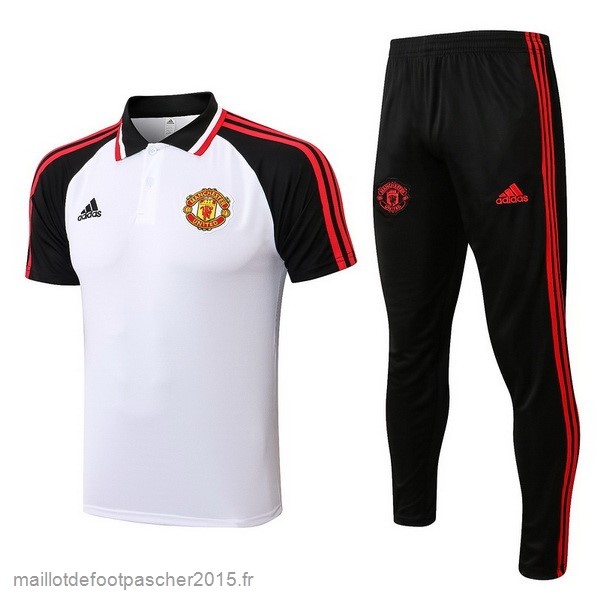 Maillot Foot Achat Ensemble Complet Polo Manchester United 2022 2023 Blanc Noir Rouge