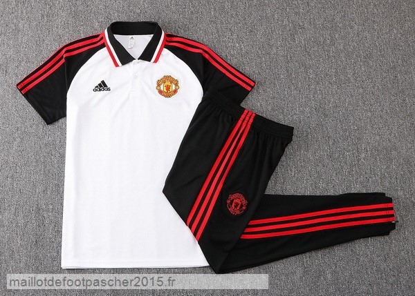 Maillot Foot Achat Ensemble Complet Polo Manchester United 2022 2023 Blanc Noir Rouge