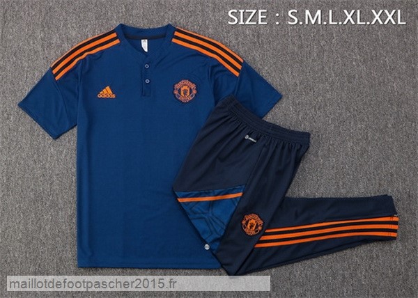 Maillot Foot Achat Ensemble Complet Polo Manchester United 2022 2023 Bleu Orange