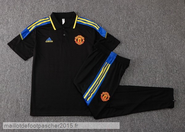Maillot Foot Achat Ensemble Complet Polo Manchester United 2022 2023 Noir Jaune