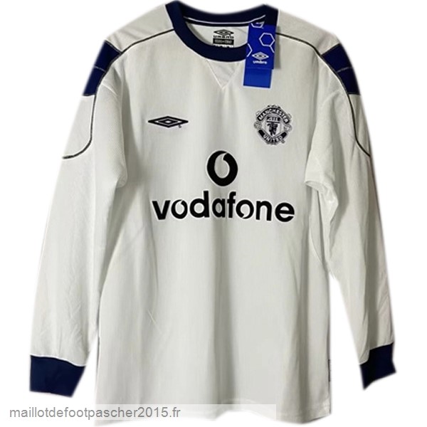 Maillot Foot Achat Exterieur Manches Longues Manchester United Rétro 2000 2001 Blanc