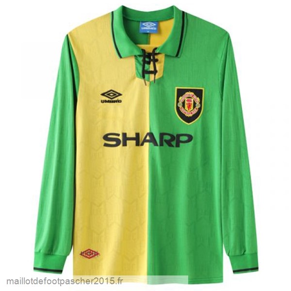 Maillot Foot Achat Third Manches Longues Manchester United Rétro 1992 1994 Vert Jaune
