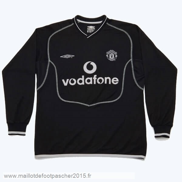 Maillot Foot Achat Exterieur Manches Longues Manchester United Rétro 2000 2002 Noir
