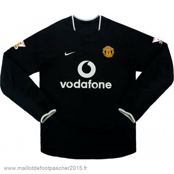 Maillot Foot Achat Exterieur Manches Longues Manchester United Rétro 2003 2005 Noir