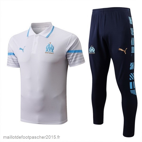 Maillot Foot Achat Ensemble Complet Polo Marseille 2022 2023 Blanc Bleu