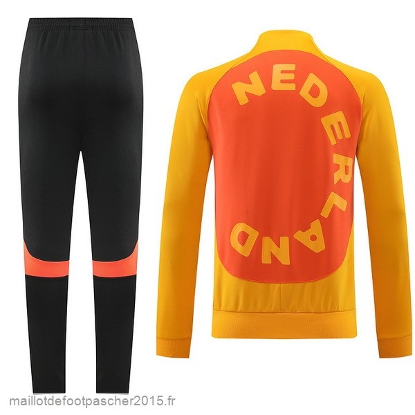 Maillot Foot Achat Ensemble Complet Ensemble longue fermeture éclair vêtements De Sport Pays Bas 2022 Orange Noir