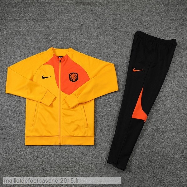 Maillot Foot Achat Ensemble Complet Ensemble longue fermeture éclair vêtements De Sport Pays Bas 2022 Orange Noir