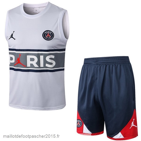 Maillot Foot Achat Entrainement Sans Manches Ensemble Complet Paris Saint Germain 2022 2023 Blanc Gris Bleu