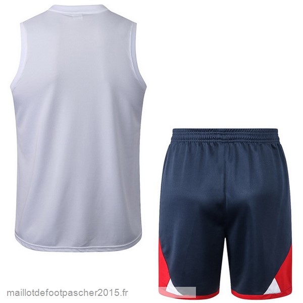 Maillot Foot Achat Entrainement Sans Manches Ensemble Complet Paris Saint Germain 2022 2023 Blanc Gris Bleu