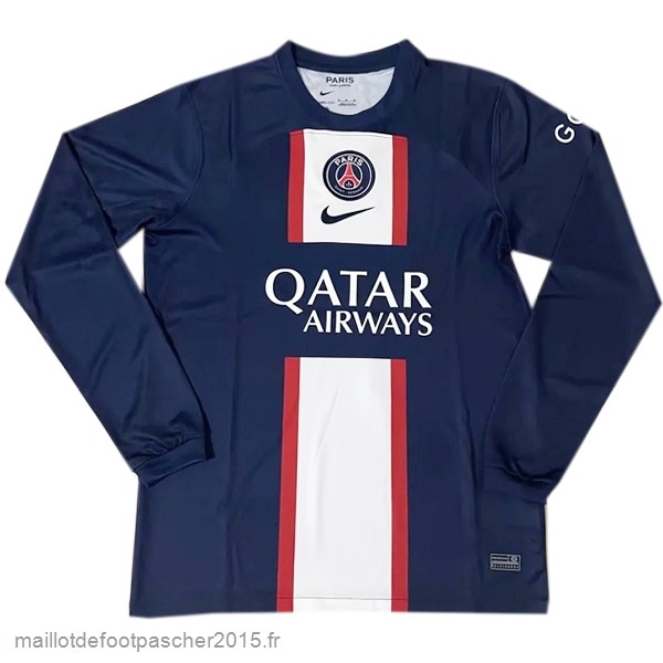 Maillot Foot Achat Thailande Domicile Manches Longues Paris Saint Germain 2022 2023 Bleu