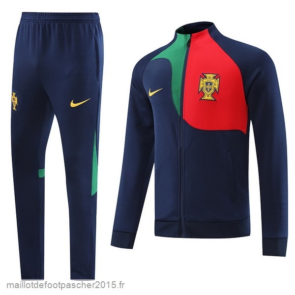 Maillot Foot Achat Ensemble Complet Ensemble longue fermeture éclair vêtements De Sport Portugal 2022 Bleu Rouge