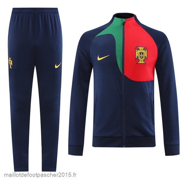 Maillot Foot Achat Ensemble Complet Ensemble longue fermeture éclair vêtements De Sport Portugal 2022 Bleu Rouge