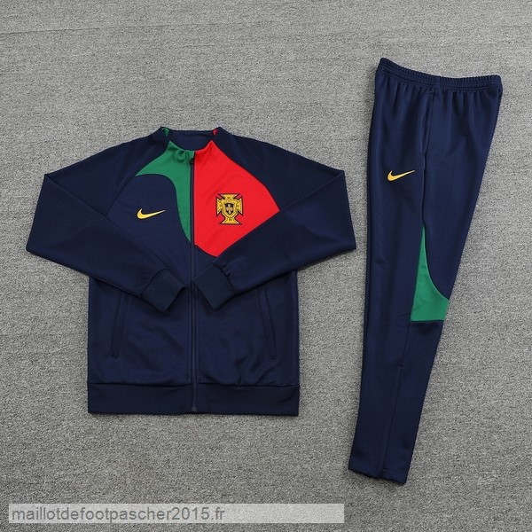 Maillot Foot Achat Ensemble Complet Ensemble longue fermeture éclair vêtements De Sport Portugal 2022 Bleu Rouge