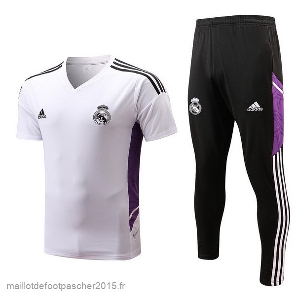 Maillot Foot Achat Entrainement Ensemble Complet Real Madrid 2022 2023 Blanc Noir Purpura