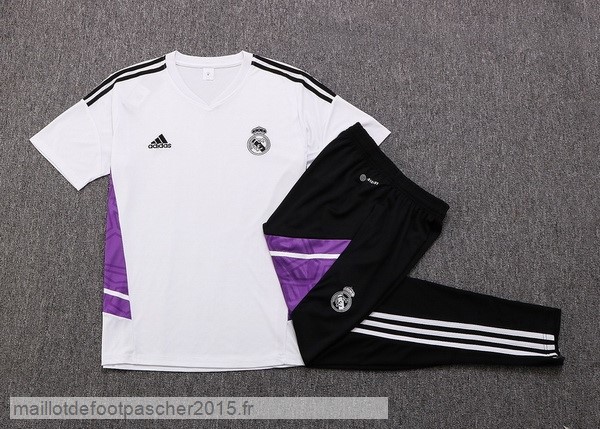 Maillot Foot Achat Entrainement Ensemble Complet Real Madrid 2022 2023 Blanc Noir Purpura