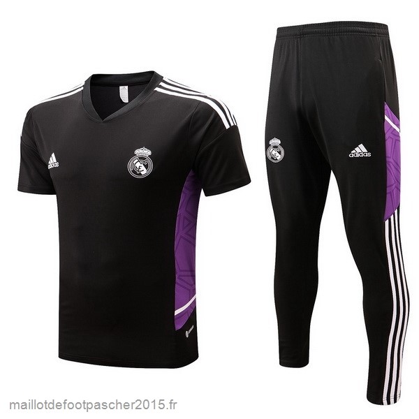 Maillot Foot Achat Entrainement Ensemble Complet Real Madrid 2022 2023 Noir Purpura Blanc