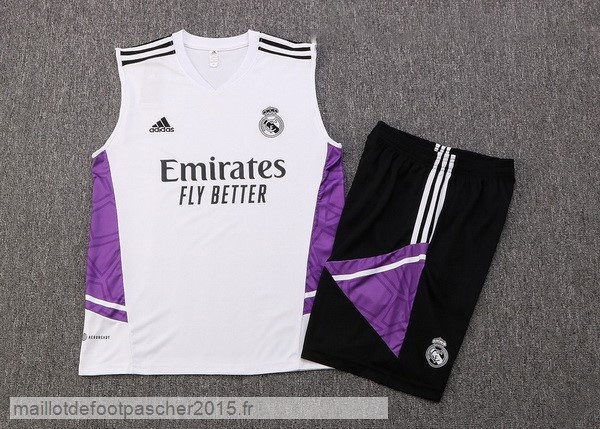 Maillot Foot Achat Entrainement Sans Manches Ensemble Complet Real Madrid 2022 2023 Blanc Purpura Noir