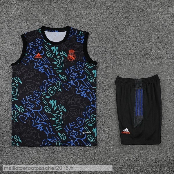 Maillot Foot Achat Entrainement Sans Manches Ensemble Complet Real Madrid 2022 2023 Noir I Vert