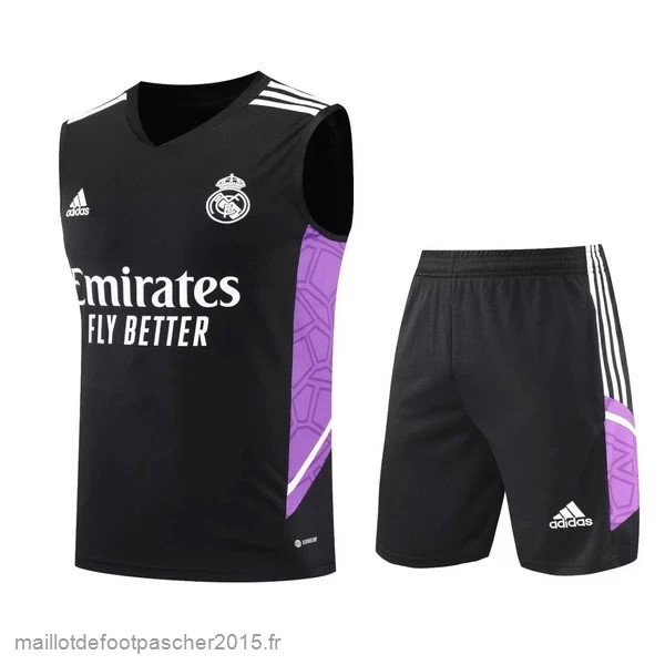 Maillot Foot Achat Entrainement Sans Manches Ensemble Complet Real Madrid 2022 2023 Noir Purpura