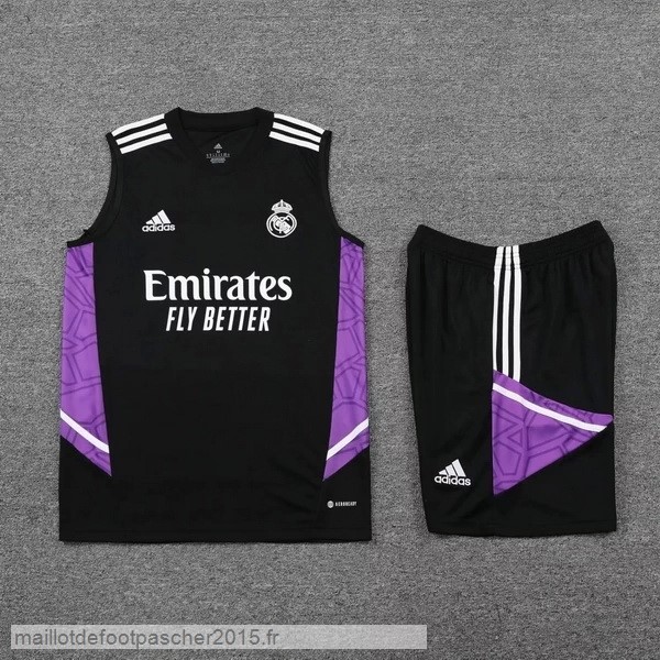 Maillot Foot Achat Entrainement Sans Manches Ensemble Complet Real Madrid 2022 2023 Noir Purpura