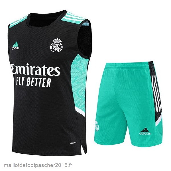 Maillot Foot Achat Entrainement Sans Manches Ensemble Complet Real Madrid 2022 2023 Noir Vert