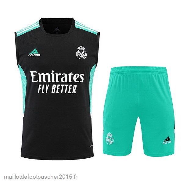 Maillot Foot Achat Entrainement Sans Manches Ensemble Complet Real Madrid 2022 2023 Noir Vert