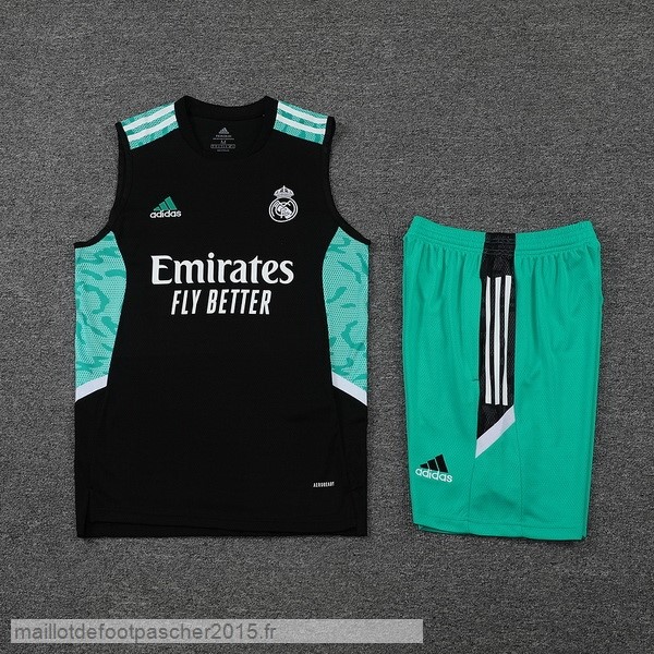 Maillot Foot Achat Entrainement Sans Manches Ensemble Complet Real Madrid 2022 2023 Noir Vert