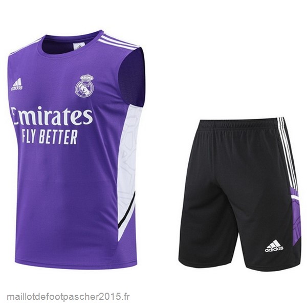 Maillot Foot Achat Entrainement Sans Manches Ensemble Complet Real Madrid 2022 2023 Purpura Noir Blanc