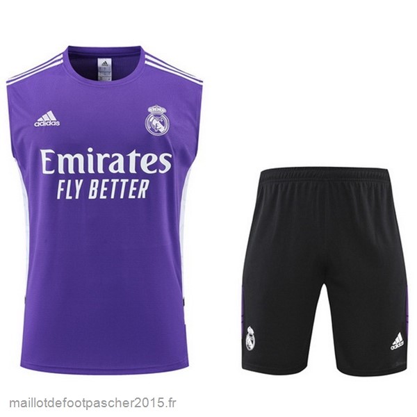 Maillot Foot Achat Entrainement Sans Manches Ensemble Complet Real Madrid 2022 2023 Purpura Noir Blanc