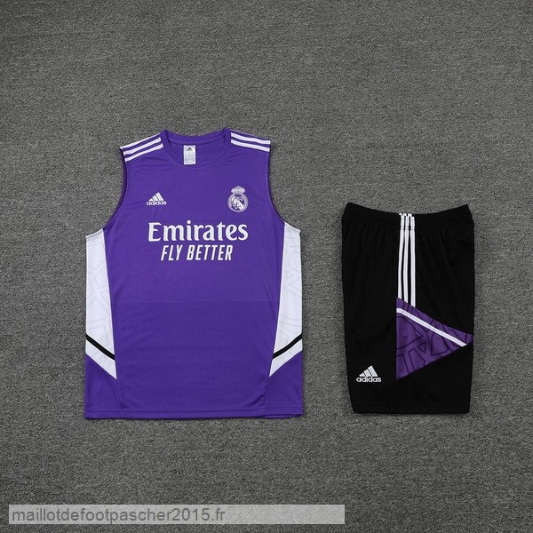 Maillot Foot Achat Entrainement Sans Manches Ensemble Complet Real Madrid 2022 2023 Purpura Noir Blanc