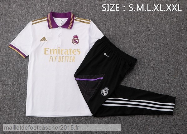 Maillot Foot Achat Ensemble Complet Polo Real Madrid 2022 2023 Blanc Purpura
